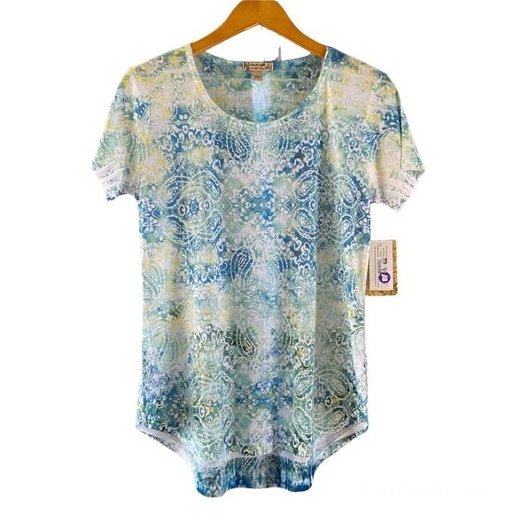 Energy World Wear Paisley Print Sparkle Studded T-shirt S - Picture 1 of 6